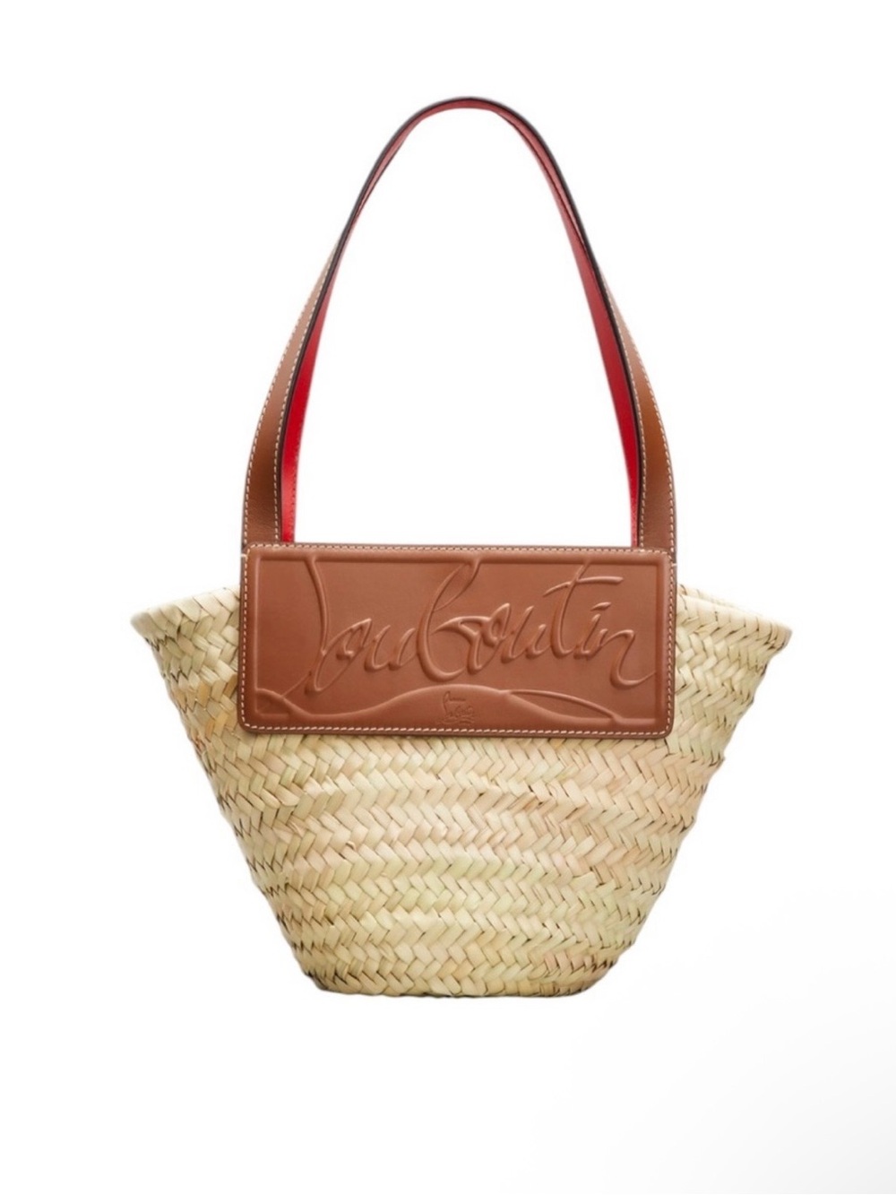 Christian Louboutin Loubishore Natural Straw Tote with Brown Leather